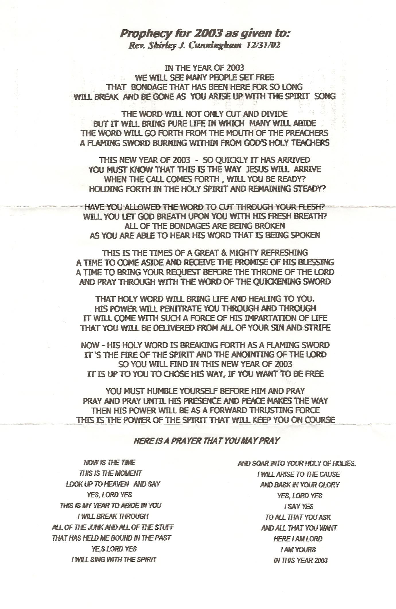 Prophecy 2003